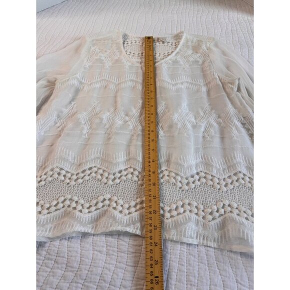 Chico's Ivory Sheer Embroidered Lace Tunic Blouse 3/4 Sleeves Asymmetric Hem - Picture 8 of 11